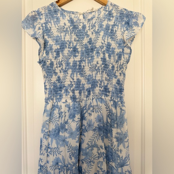 Anthropologie By the River Blue Floral Smocked Tiered Midi Dress M Cottagecore - Picture 4 of 13